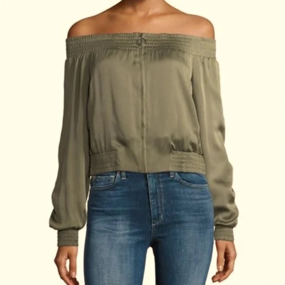 Olive Off-Shoulder BCBGMAXAZRIA Zip up blouse